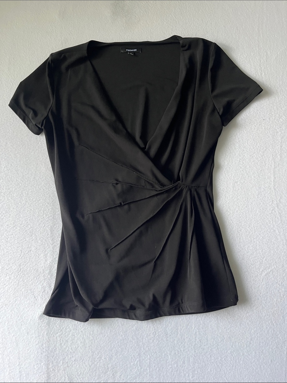 Premise Black Faux-Wrap Short Sleeve Tee